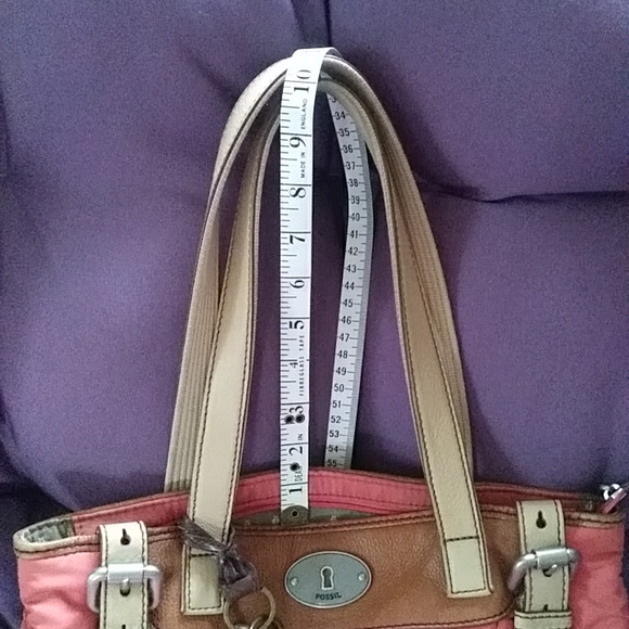 Fossil coral colour Fabric & Leather Tote Purse. - Picture 12 of 12